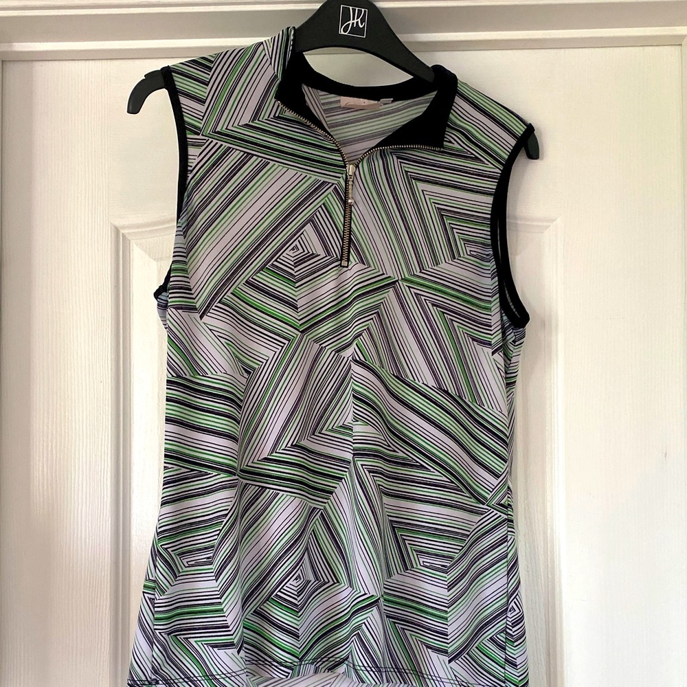 Stylish Geometric Women's Golf Top - Black, Green, White